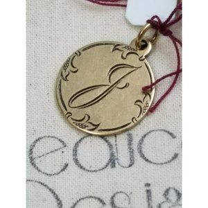 Beaucoup‎ Designs Charm Made In USA Gold Tone J Monogram 2 sided coin 1887 NEW